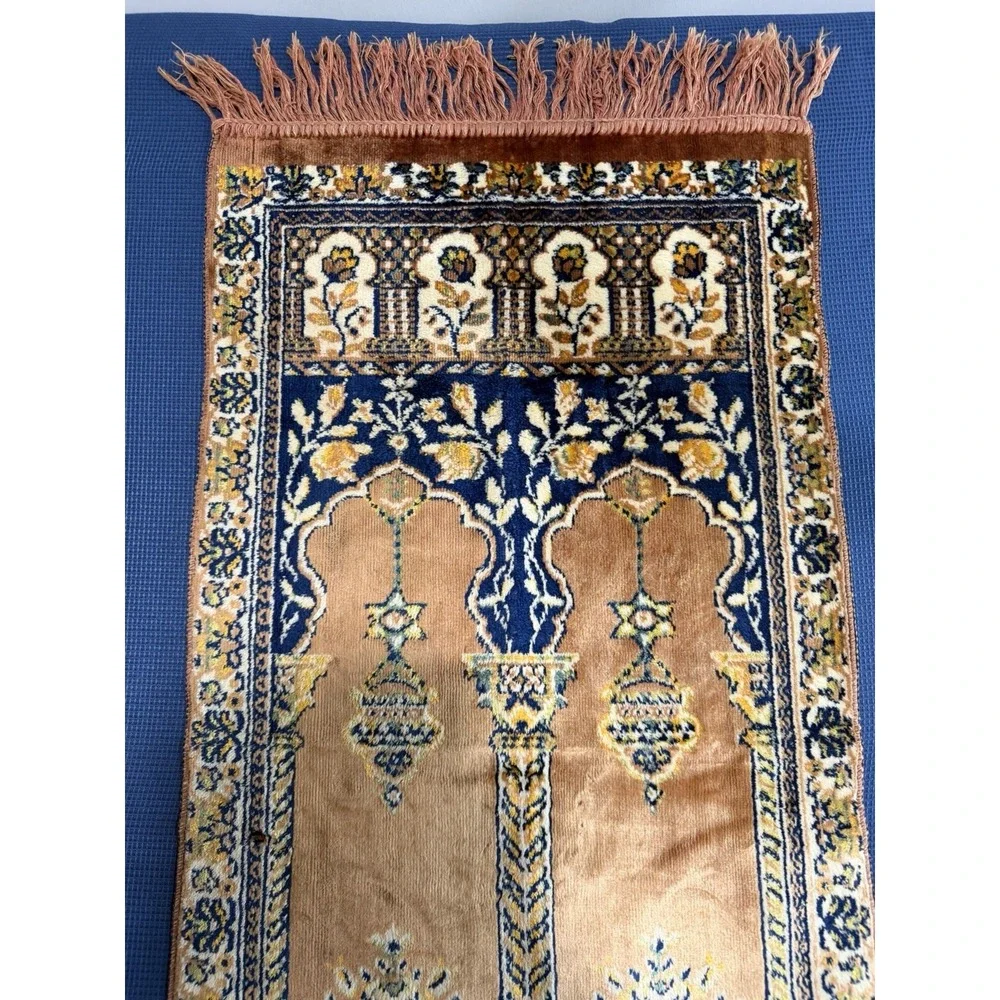 Vintage 70s Wall Hanging Tapestry Floral Vibrant Mid Century Cottage Copper Blue